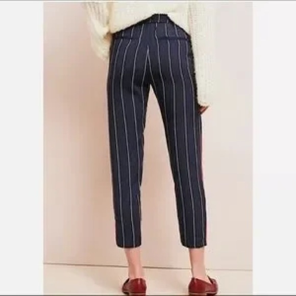 Large ett:twa Anthropologie pull on cropped pants navy white stripe red piped - Picture 11 of 17